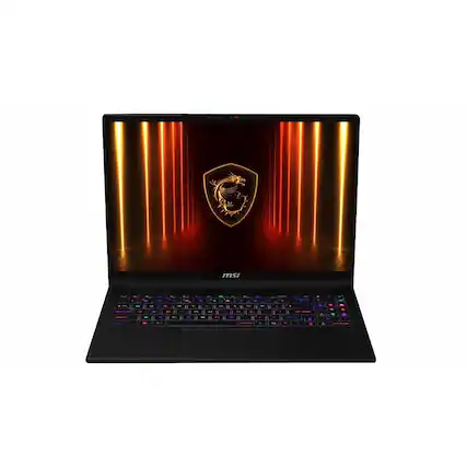 Front. MSI - Stealth A16 AI+ 16" QHD+ OLED 240Hz Gaming Laptop - AMD Ryzen AI 9 HX 370 - 64GB - RTX 5070 Ti with 12GB - 2TB SSD - Core Black.