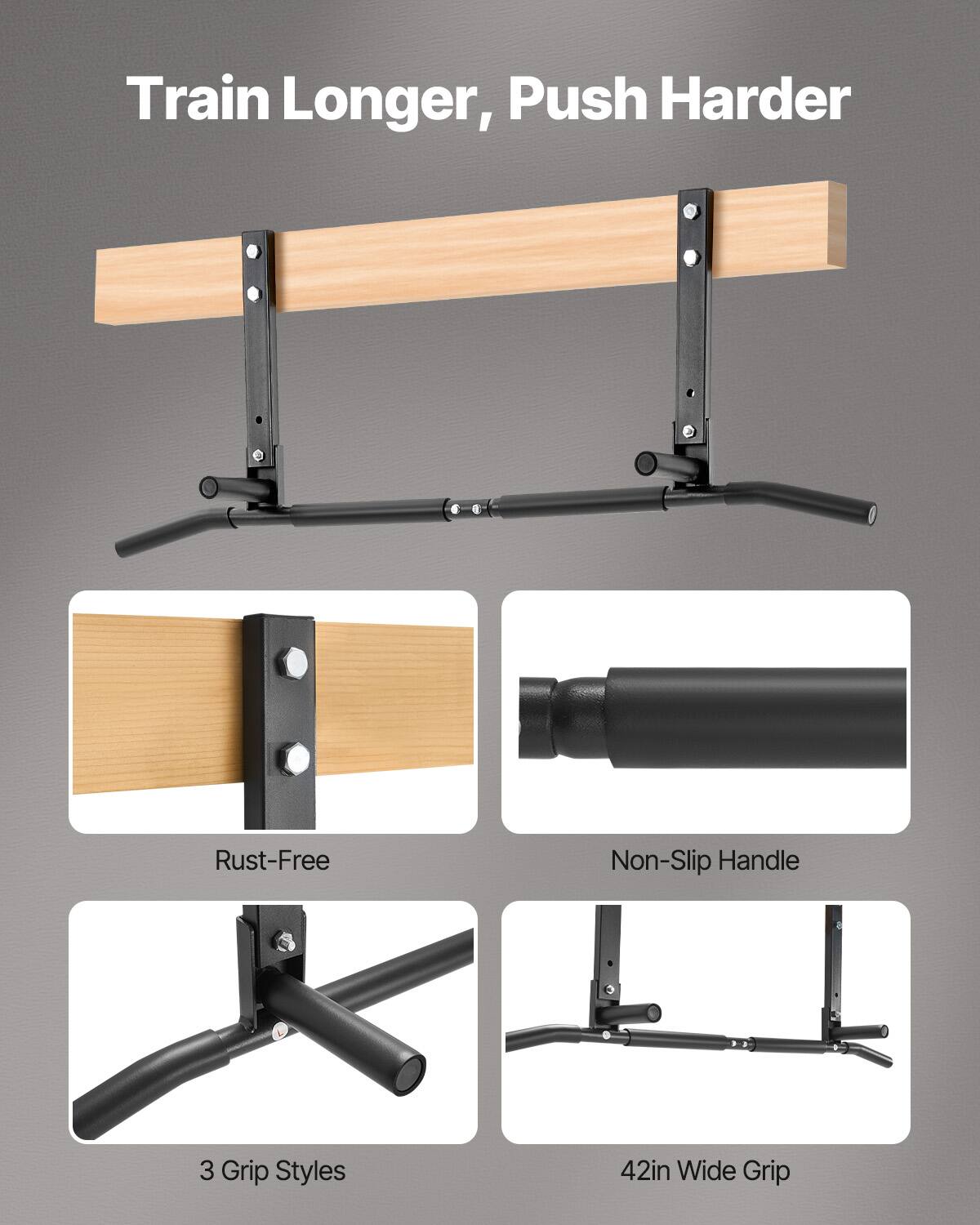 Train Longer, Push Harder

- Rust-Free
- Non-Slip Handle
- 3 Grip Styles
- 42in Wide Grip