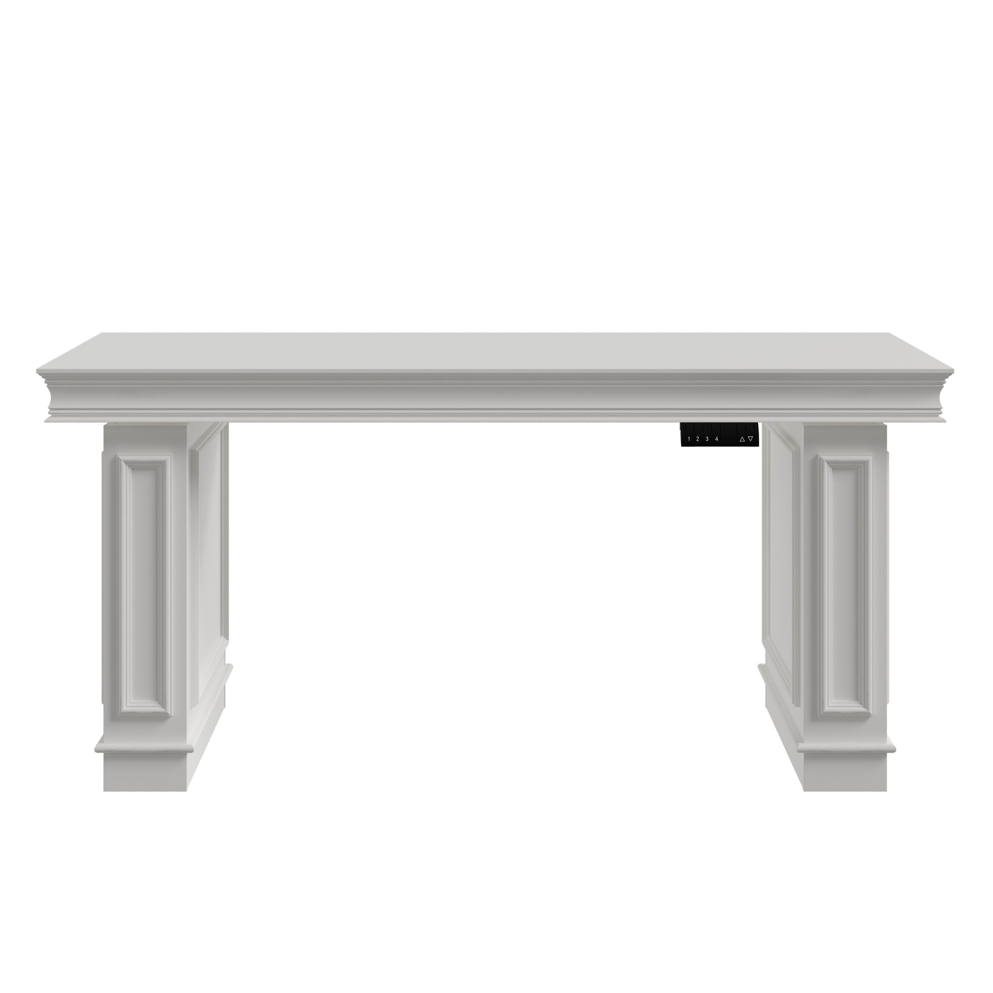 Back. Famapy - Electric Standing Desk with Side Cabinets, Heavy-Duty Height Adjustable Home Office Workstation with 4 Memory Presets - White.