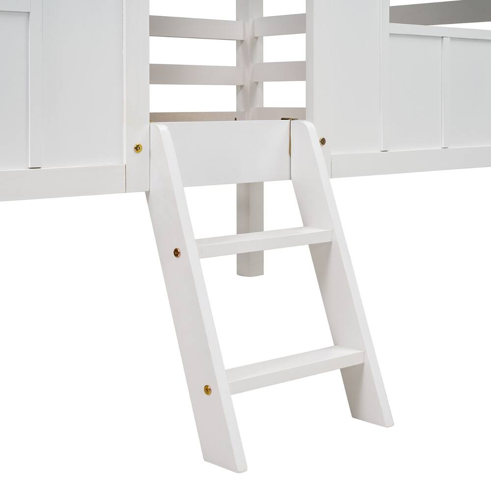 Alt View 7. Loheer - Loheer Twin House Bed Low Loft Kids Playhouse Bed with Roof White - White.