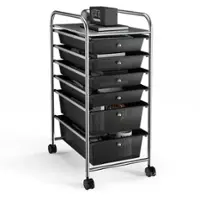 Costway - 6 Drawer Rolling Storage Cart Scrapbook Paper Office School Organizer - Black - Front_Zoom