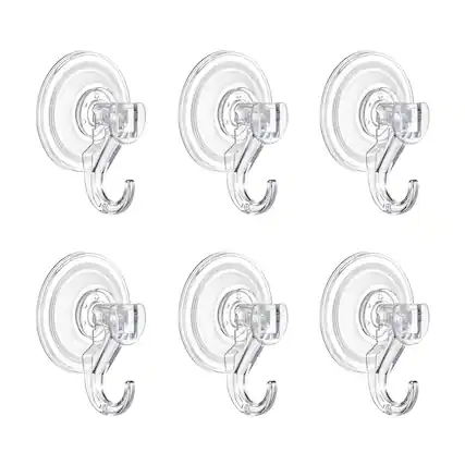 Front. VEVOR - Suction Cup Hooks 6 Pack, 2.76 x 3.54 x 1.57 inch, 10 LBS Max Load Clear Shower Suction Cups - Transparent.