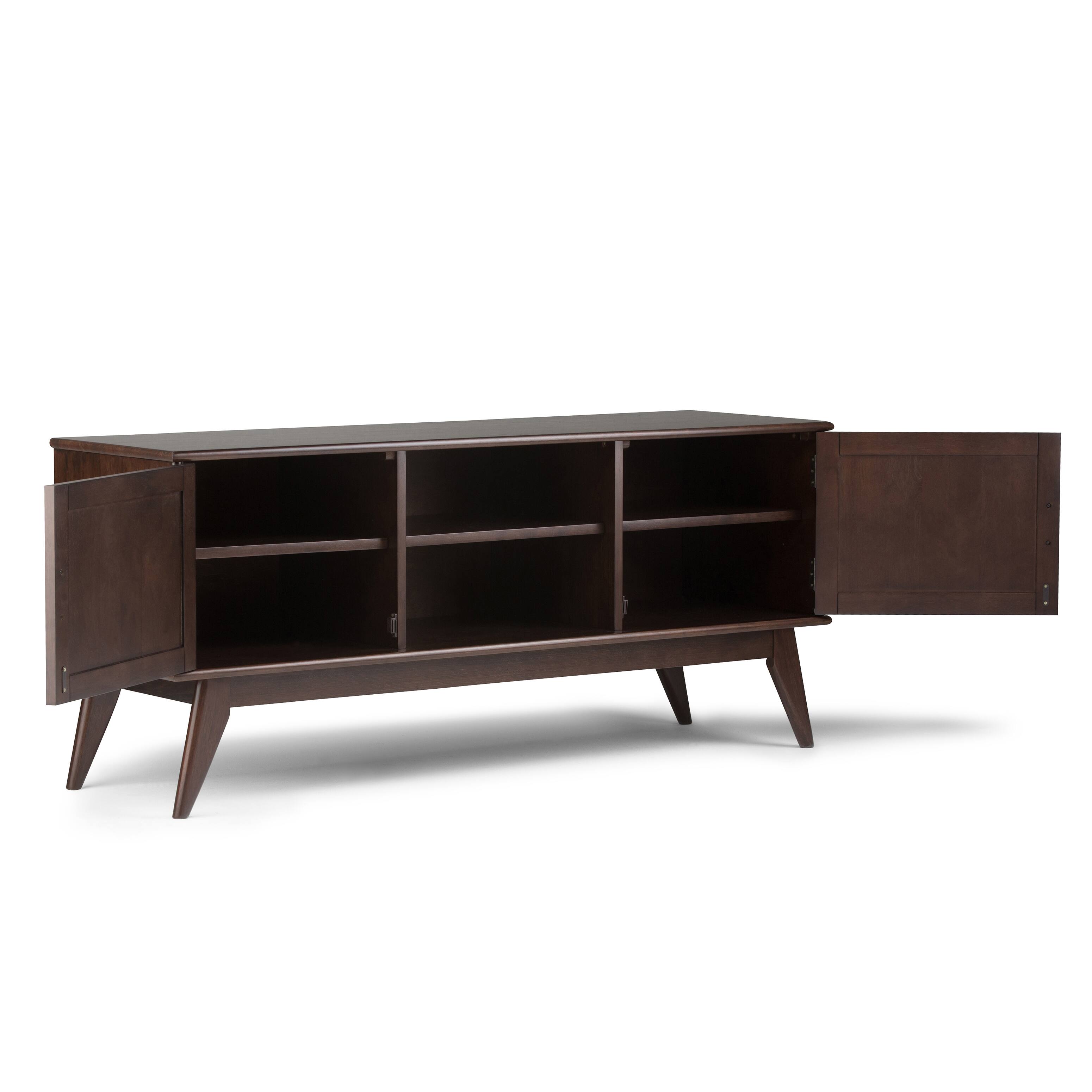 Alt View 1. Simpli Home - Draper SOLID HARDWOOD 60 inch Wide Mid Century Modern TV Media Stand in Medium Auburn Brown For TVs up to 65 inches - Medium Auburn Brown.