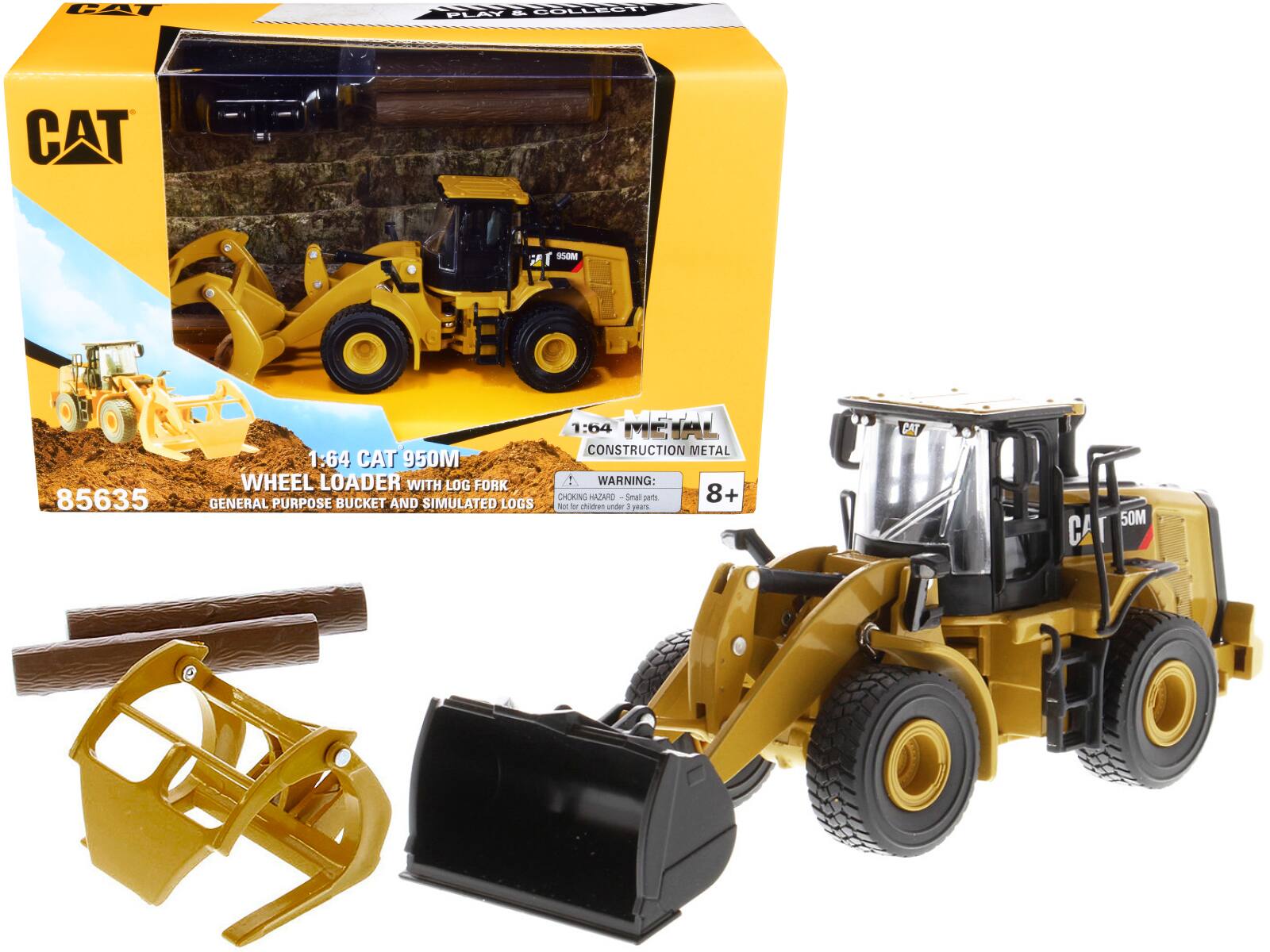 "CAT Caterpillar 950M Wheel Loader W/ Bucket & Log Fork W/ Two Log Poles ""Play & Collect!"" 1/64 Model by Diecast Masters" price history on PriceWatchPro