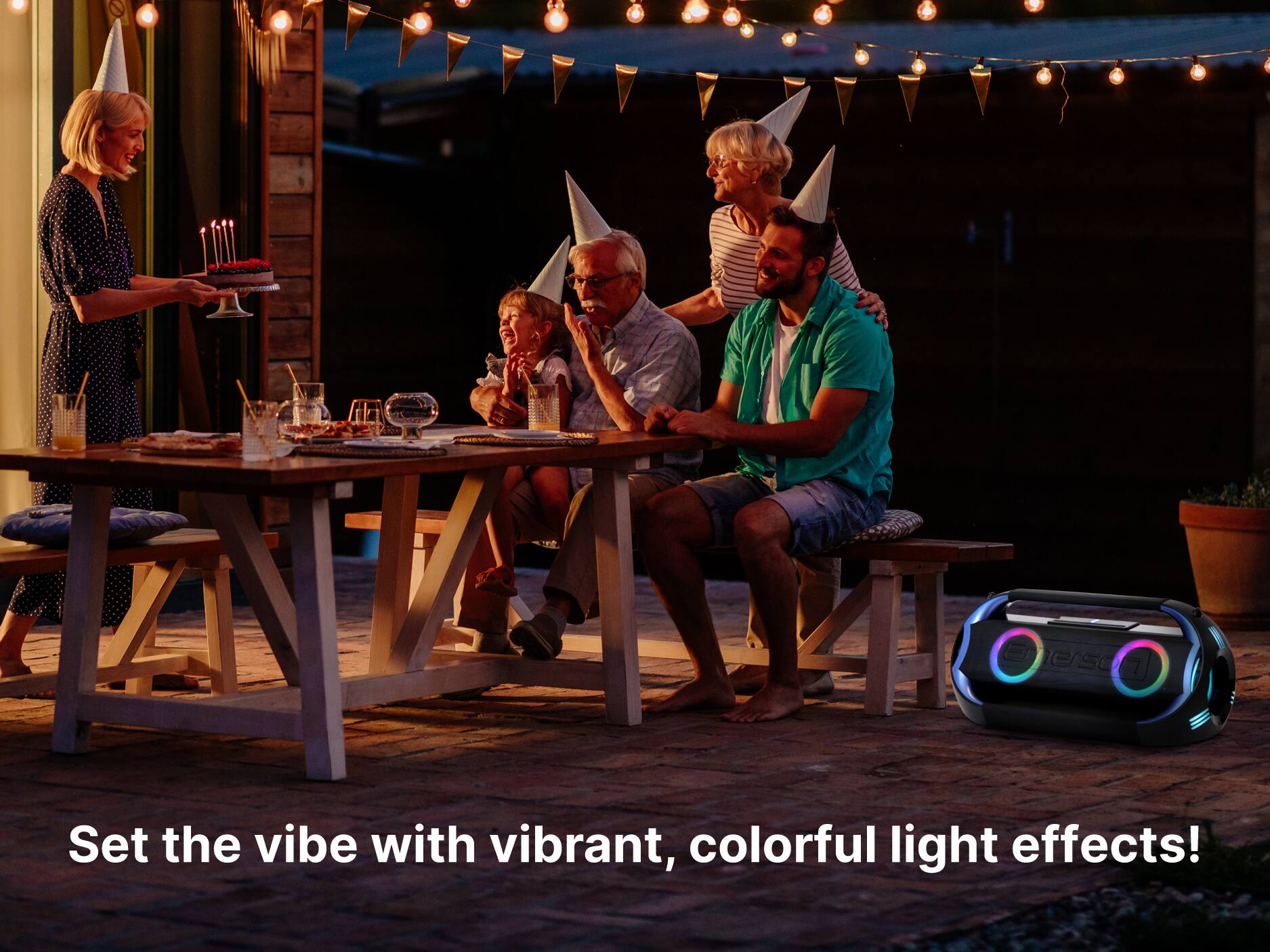 Set the vibe with vibrant, colorful light effects!