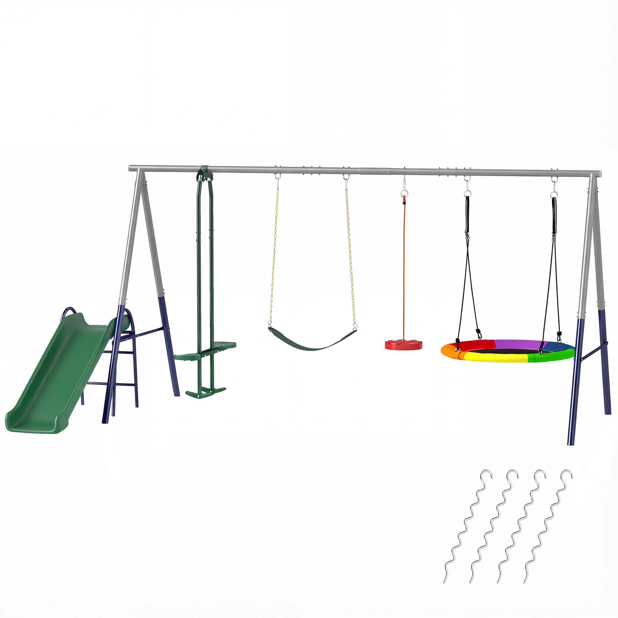 Front. Qaba - 5-in-1 Kids Swing Set with Slide, Swings and Glider for Backyard, 770lbs Capacity, for Ages 3-8 - Mixed Color.