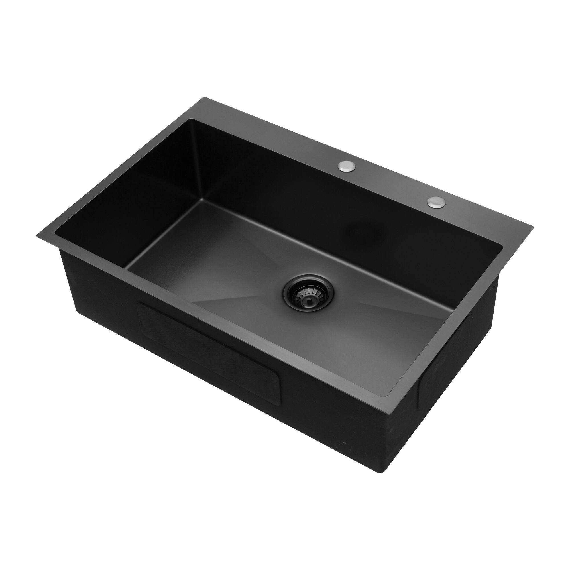 Alt View 2. Siljoy - 33x22x10"Drop-in Single Bowl Stainless Steel Kitchen Sink - Matte Black.