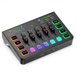 PO3TICJUNKI3 - Gaming Audio Mixer 4 Soundboard Streaming Rgb Pc Interface With Xlr Microphone Support Equalizer For Podcast - IX-MI-MIX01 Black