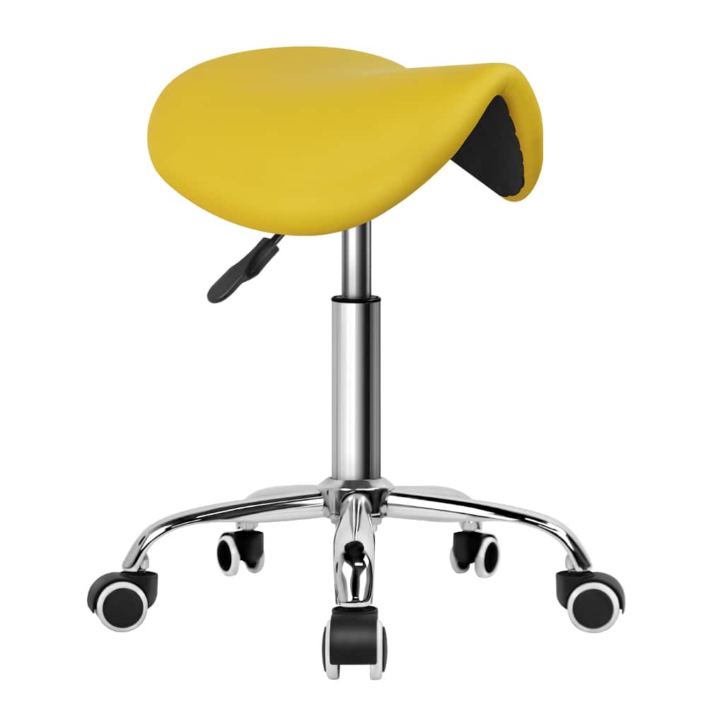KKTONER - Rolling Saddle Stool PU Leather Swivel Adjustable Rolling Stool with Wheels Salon Chair - Yellow