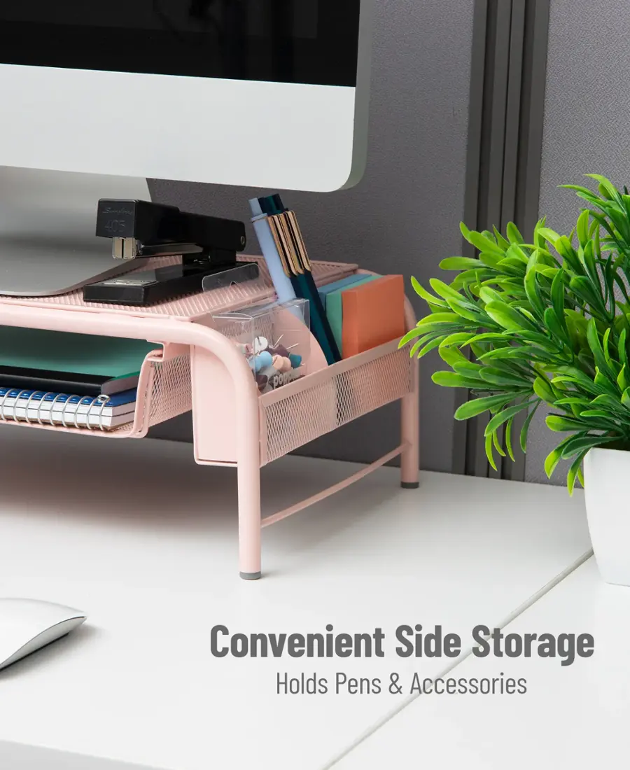 Alt View 15. Mind Reader - Monitor Stand, Ventilated Laptop Riser, Paper Tray, Storage, Office, Metal Mesh, 20"L x 11.5"W x 5.5"H - Pink.
