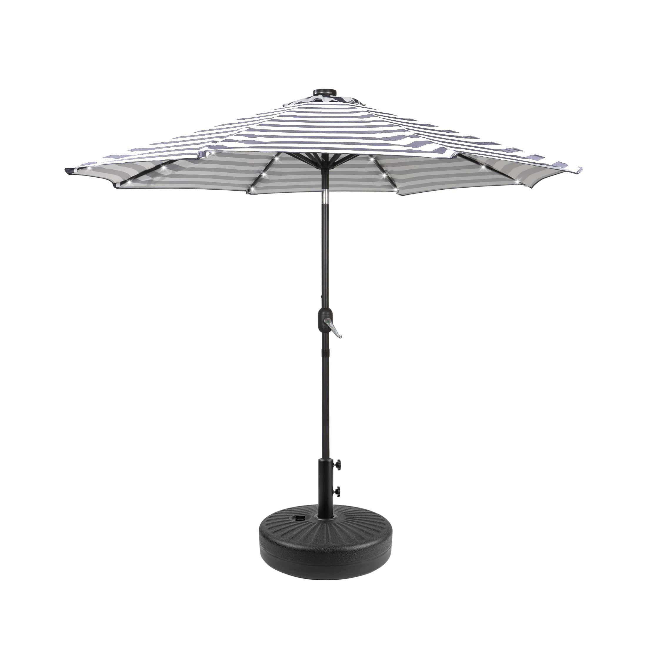 WestinTrends - Cyrus 9 ft. Patio Solar Power LED lights Market Umbrella with Black base - Gray/White