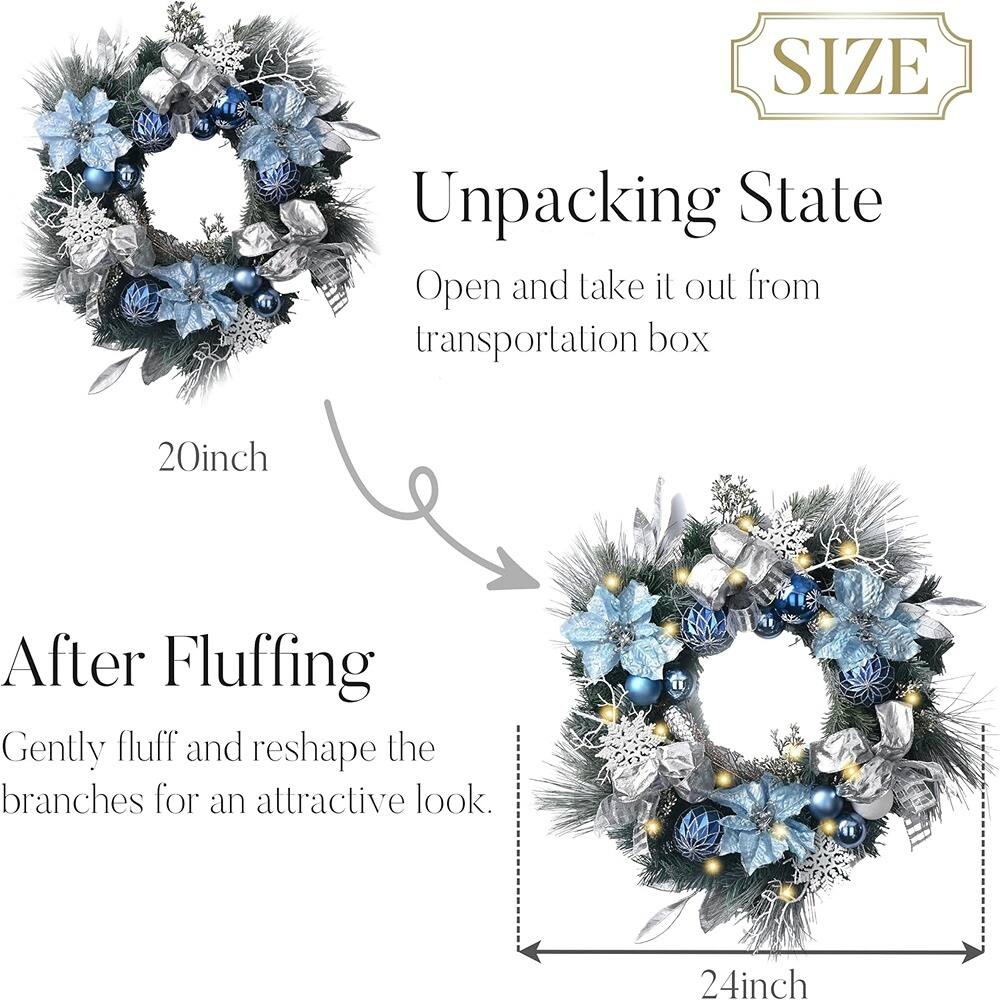 **SIZE**

**Unpacking State**  
Open and take it out from transportation box

**After Fluffing**  
Gently fluff and reshape the branches for an attractive look.

**20inch**  
**24inch**