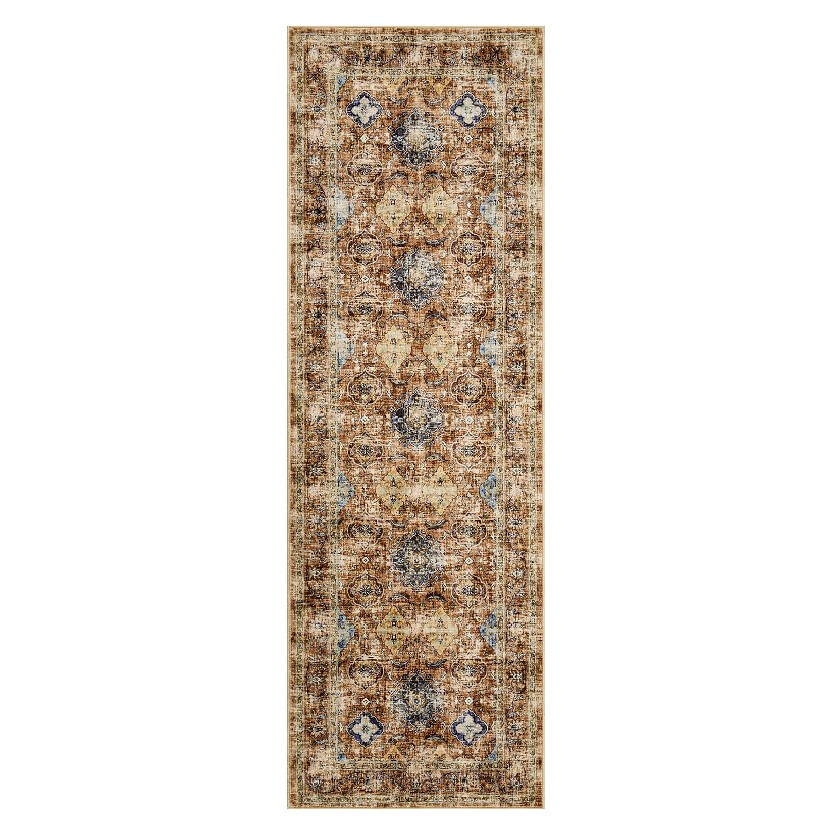 Acekool - Vintage Persian Area Rugs with Gemstone Trellis - Abstract Bohemian Non-Slip Machine Washable Rug 2*6ft - Orange