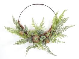 BreeBe - Fern and Succulent Moss Half Werath 20"D - Green, Red