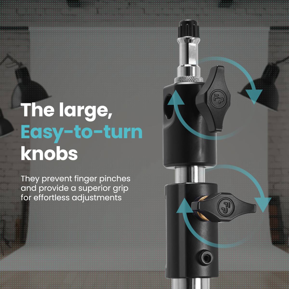The large, easy-to-turn knobs F7 They prevent finger pinches and provide a superior grip for effortless adjustments
