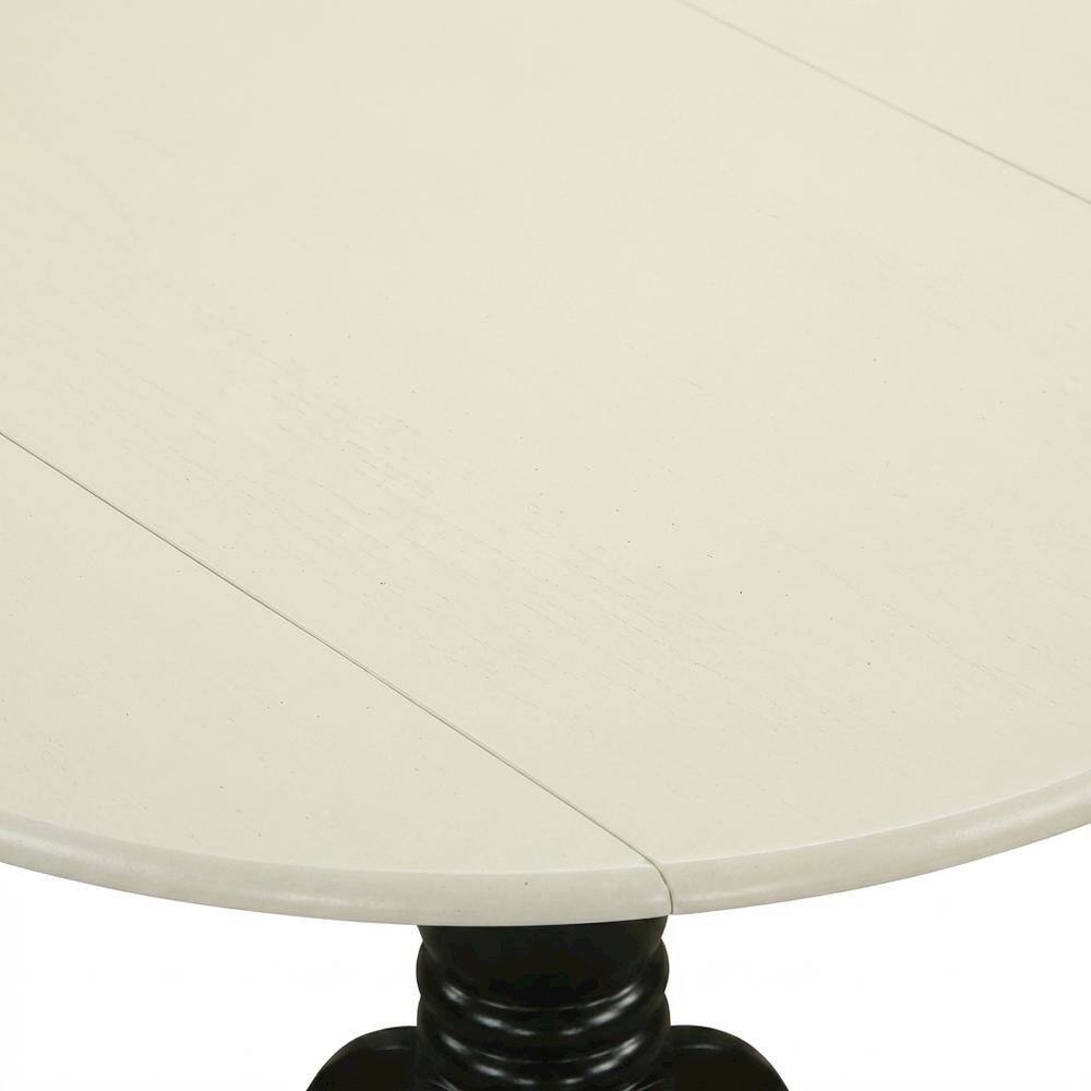 Alt View 3. FurniFact - Linen White Drop Leaf Round Table - White/Black.