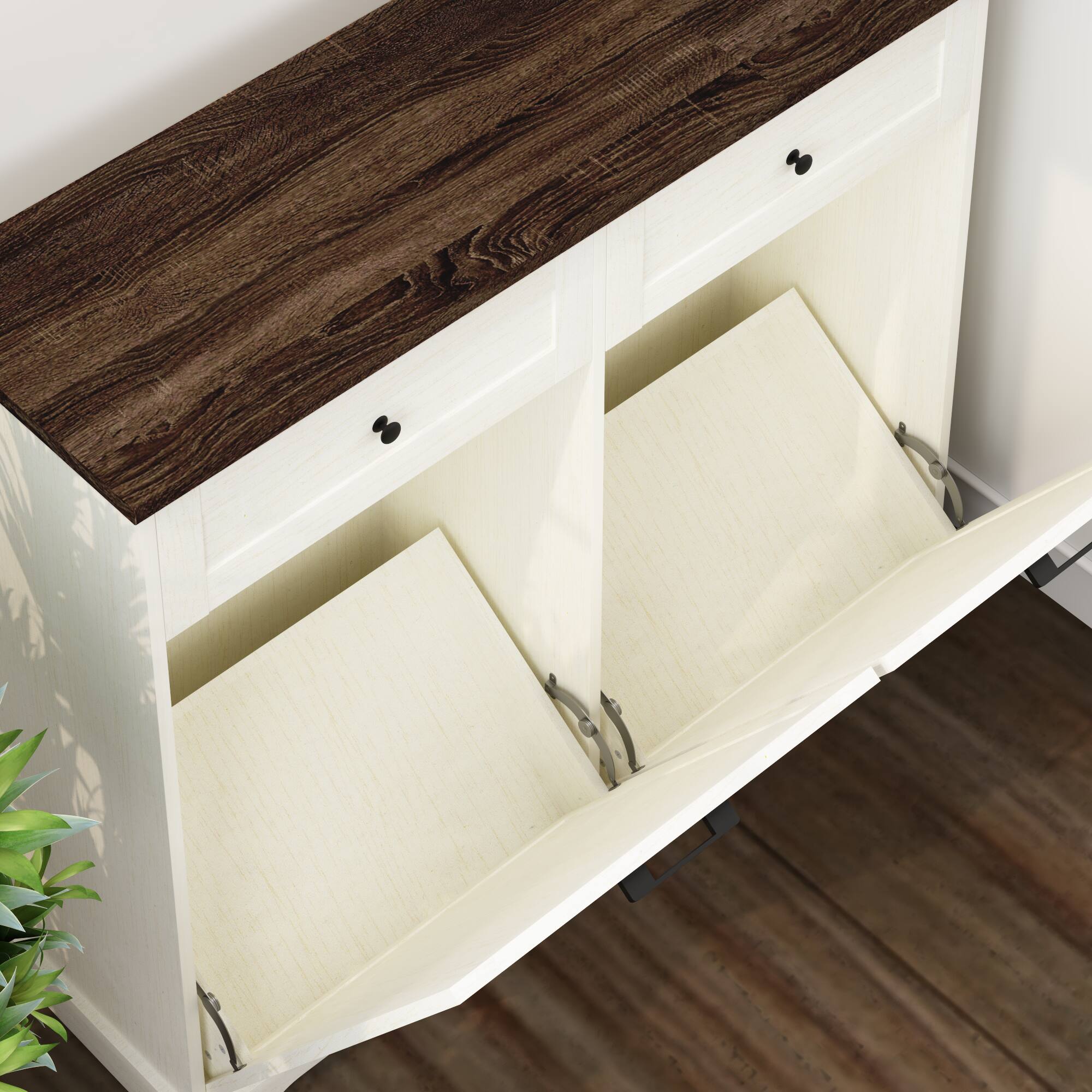 Alt View 2. COWLOWN - 20 Gallon Double Tilt-Out Trash Can Cabinet with Drawer Antique White - White.