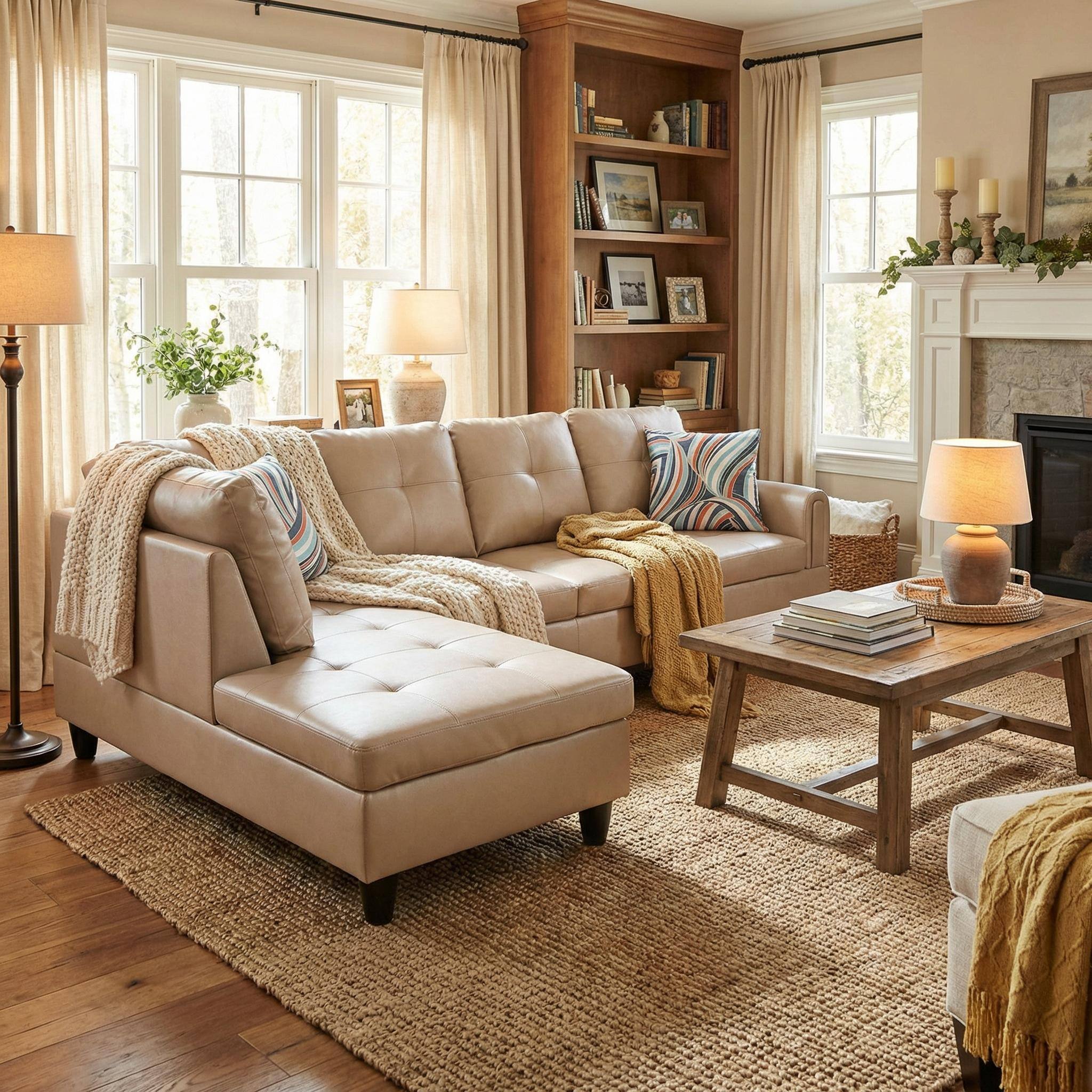 Alt View 2. Boyel Living - Premium Semi PU Upholstered Sofa Solid Wood Frame Double Spring with Left Chaise Lounge - Taupe.