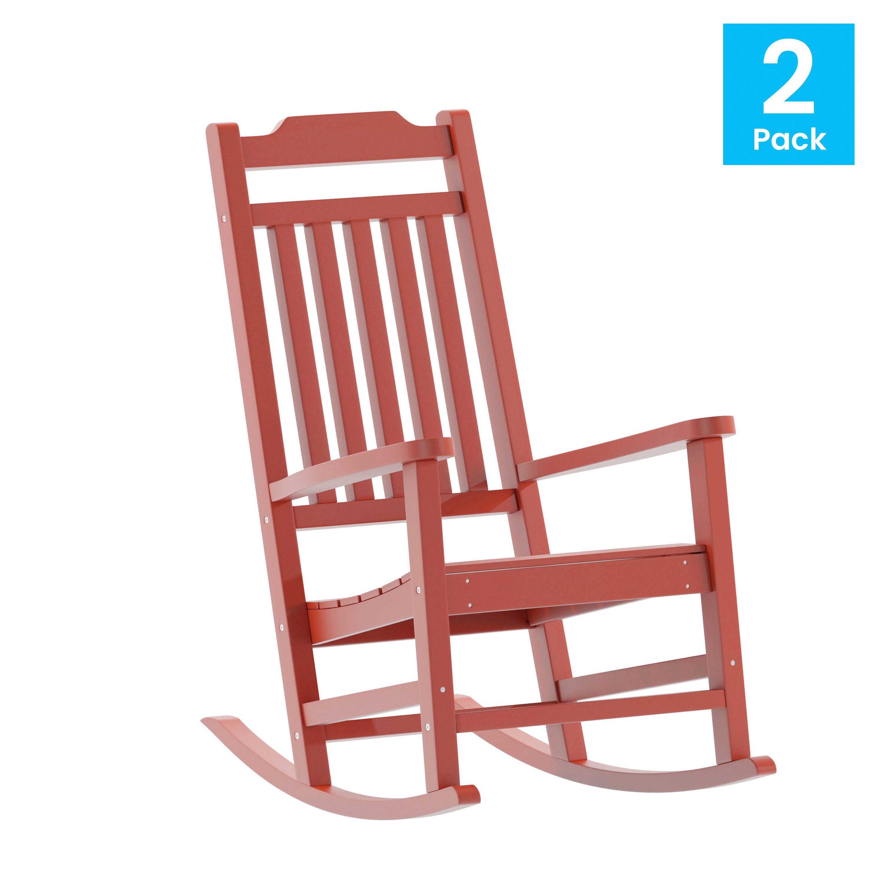 Alt View 1. Emma + Oliver - Set of 2 All-Weather Poly Resin Faux Wood Rocking Chairs for Porch &Patio - Red.
