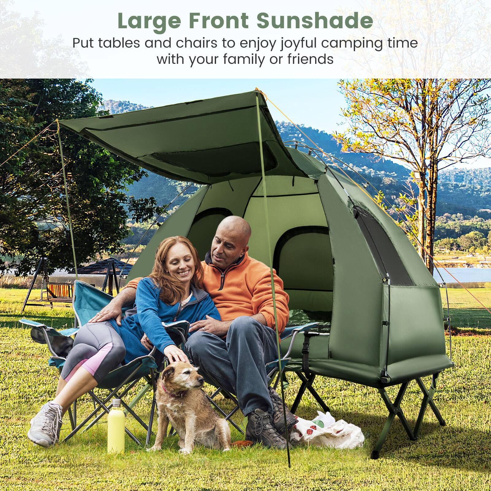 Gymax 2 Person Camping Tent Cot 5 in 1 Folding Camping Bed w/ Air