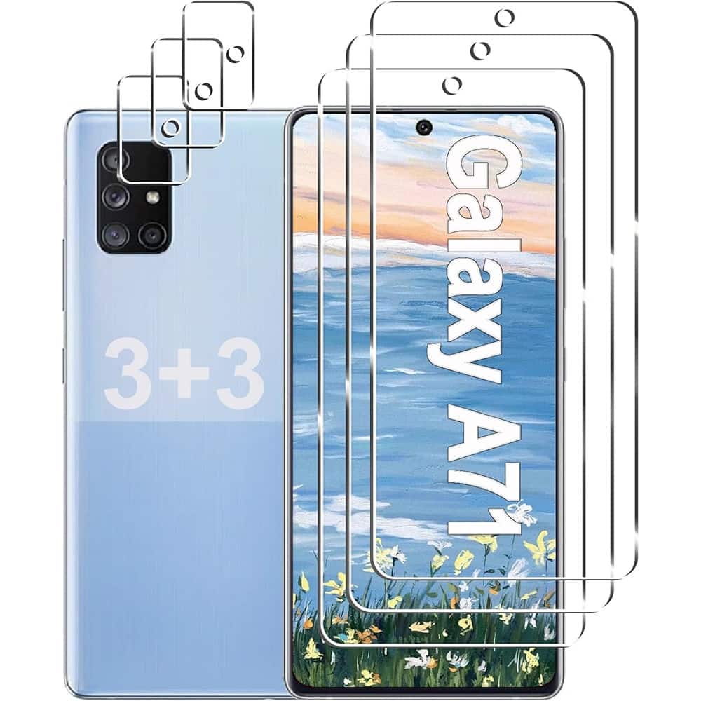 PARKER SLATER - Galaxy A71 5G Screen Protector 3+3 Pack, Tempered Glass + Camera Lens Cover - Clear