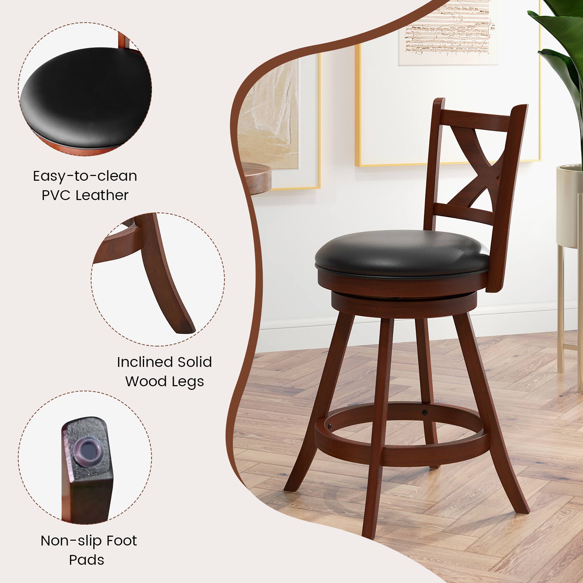 Easy-to-clean PVC Leather, Inclined Solid Wood Legs, Non-slip Foot Pads