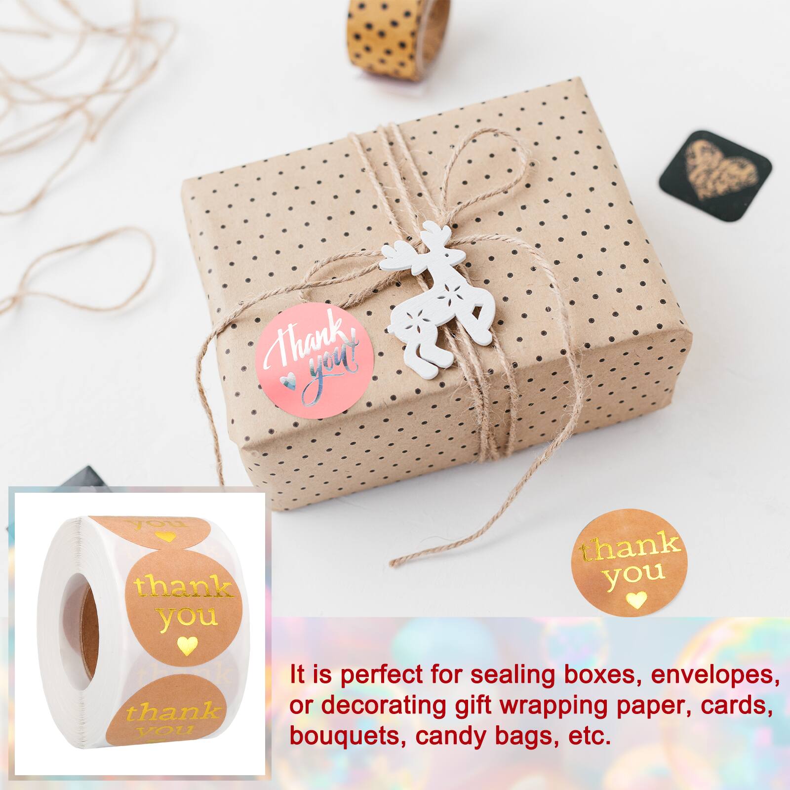 Thank you thank you thank you thank you

It is perfect for sealing boxes, envelopes, or decorating gift wrapping paper, cards, bouquets, candy bags, etc.