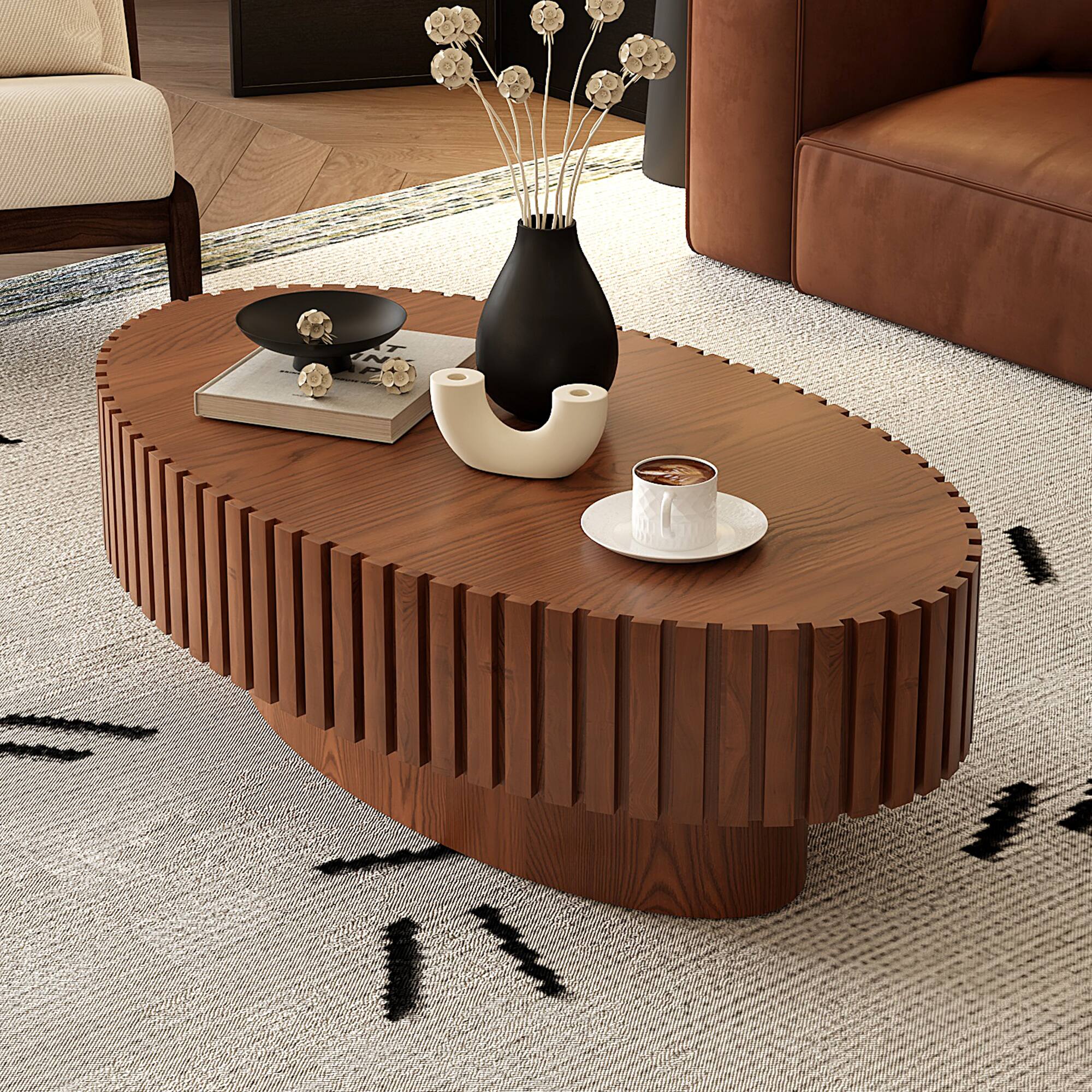 Angle. APRILSOUL - Modern Minimalist Round Coffee Table Table Open Storage Easy Assembly Living Room Study Room - Brown.