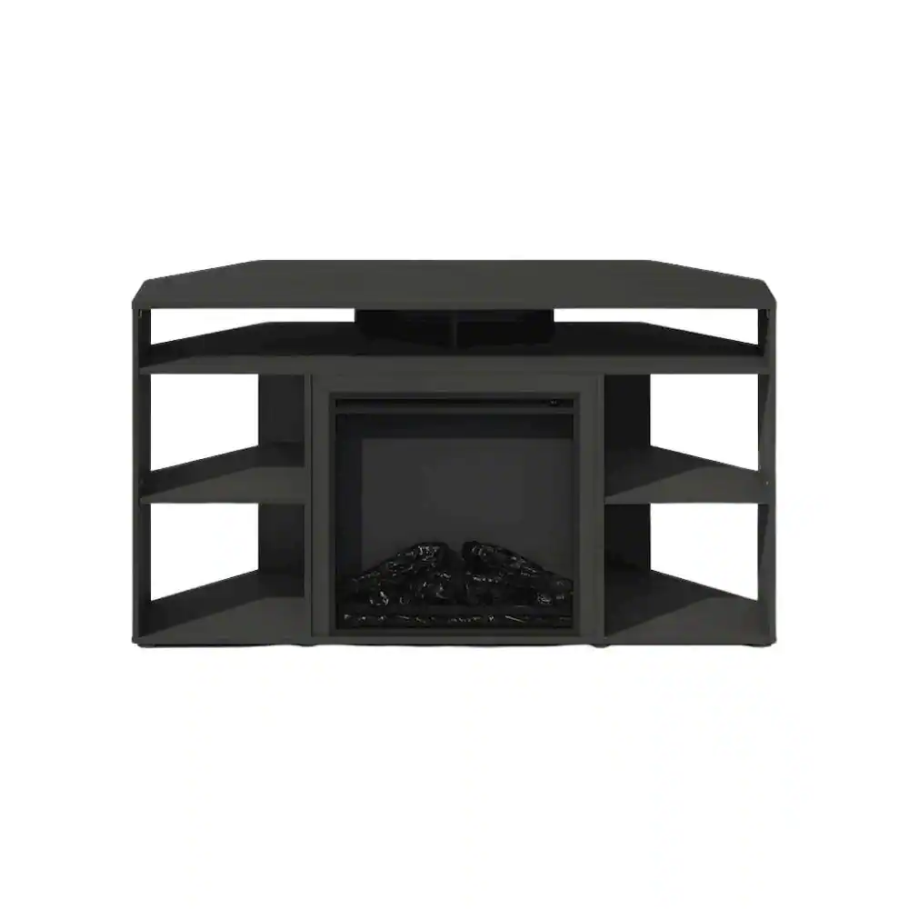 Alt View 4. FurniFact - Black 55 Inch Fireplace TV Stand with Five Shelves and Electric Flame Display - Brown.