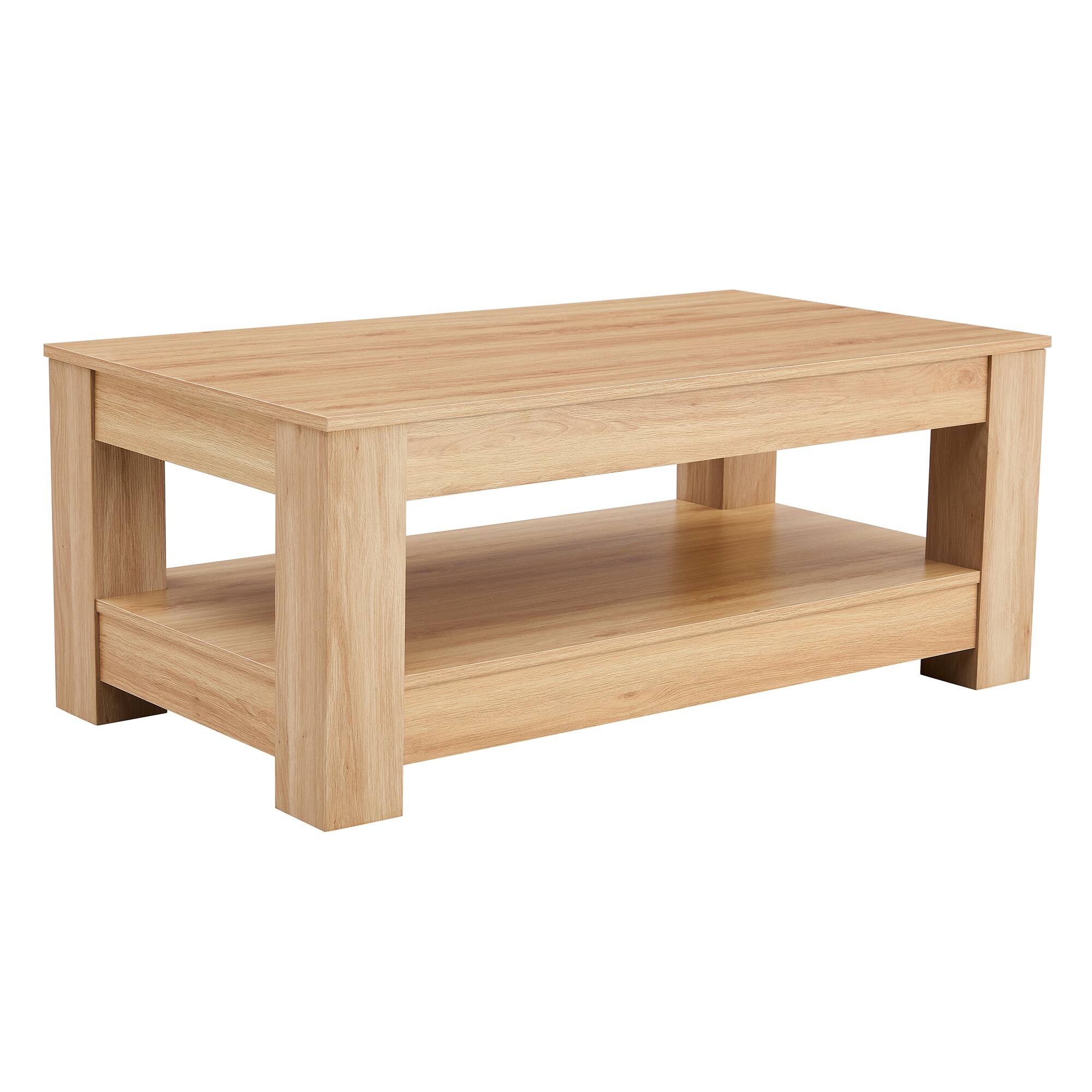 Alt View 4. Loheer - Loheer- Natural Wood Modern Coffee Table Two Tier Center Table with Storage Shelf for Living Room 3.6 x 1.9 x 1.4 ft - Natural Wood.