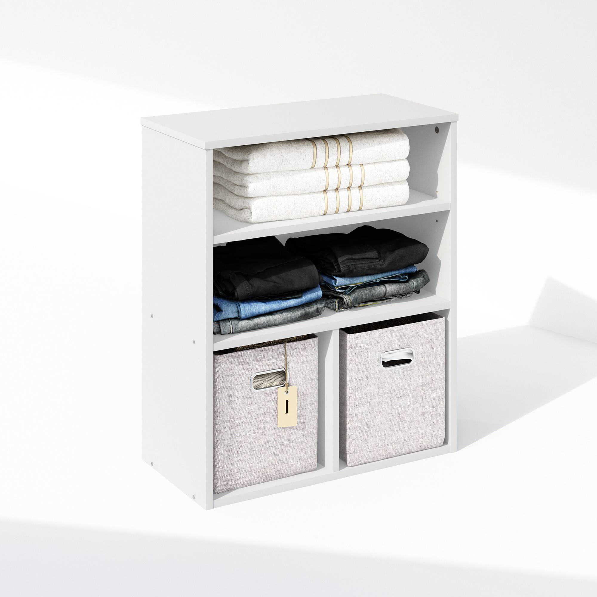 Alt View 3. Furinno - Reed 3 Tier Multipurpose Open Shelf Clothing & Closet Storage Organization - White.