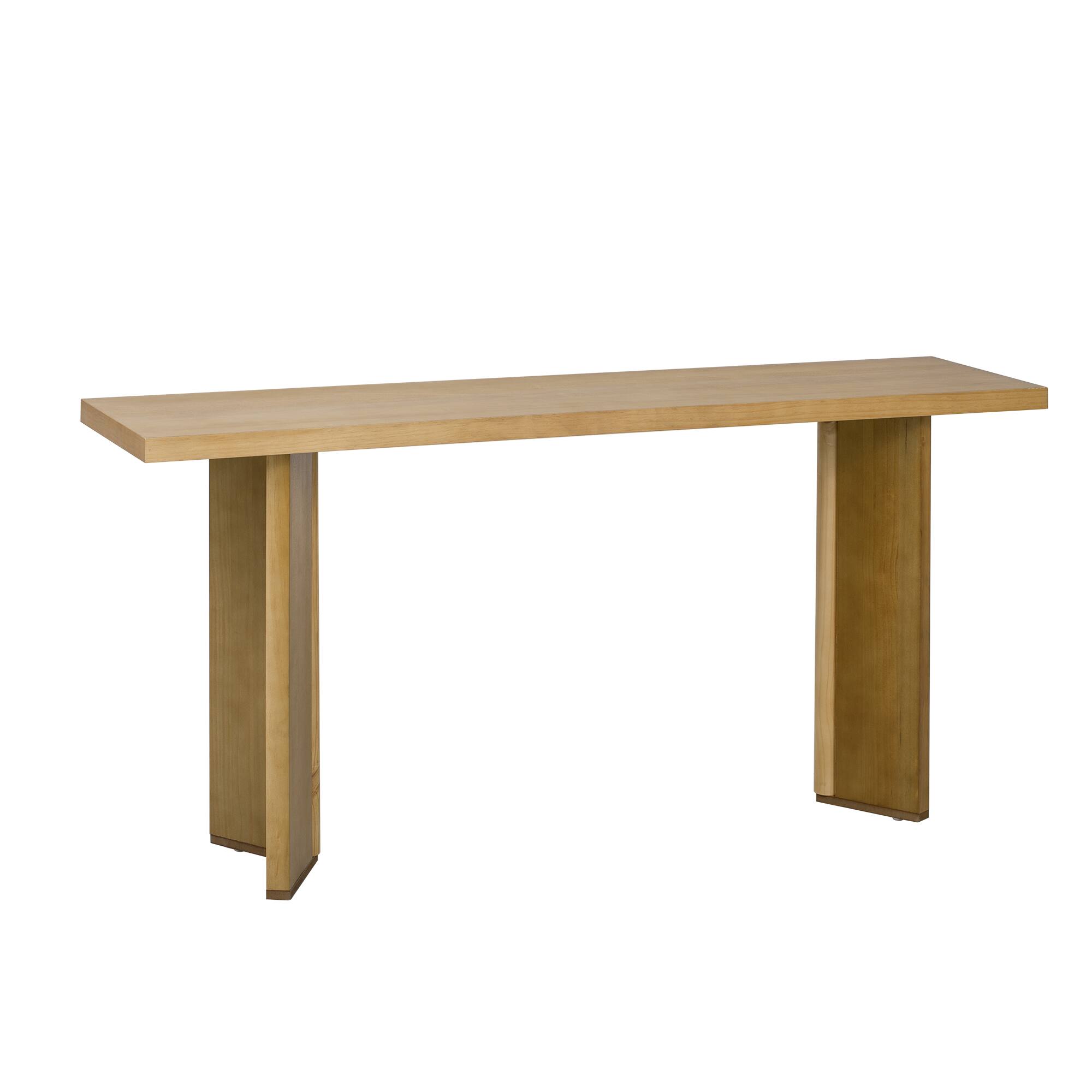 Front. Lirago - Modern Natural Console Table with Pine Veneer Geometric Legs End Table Coffee Table 30.1"H x 15.7"D x 63"W - Natural.