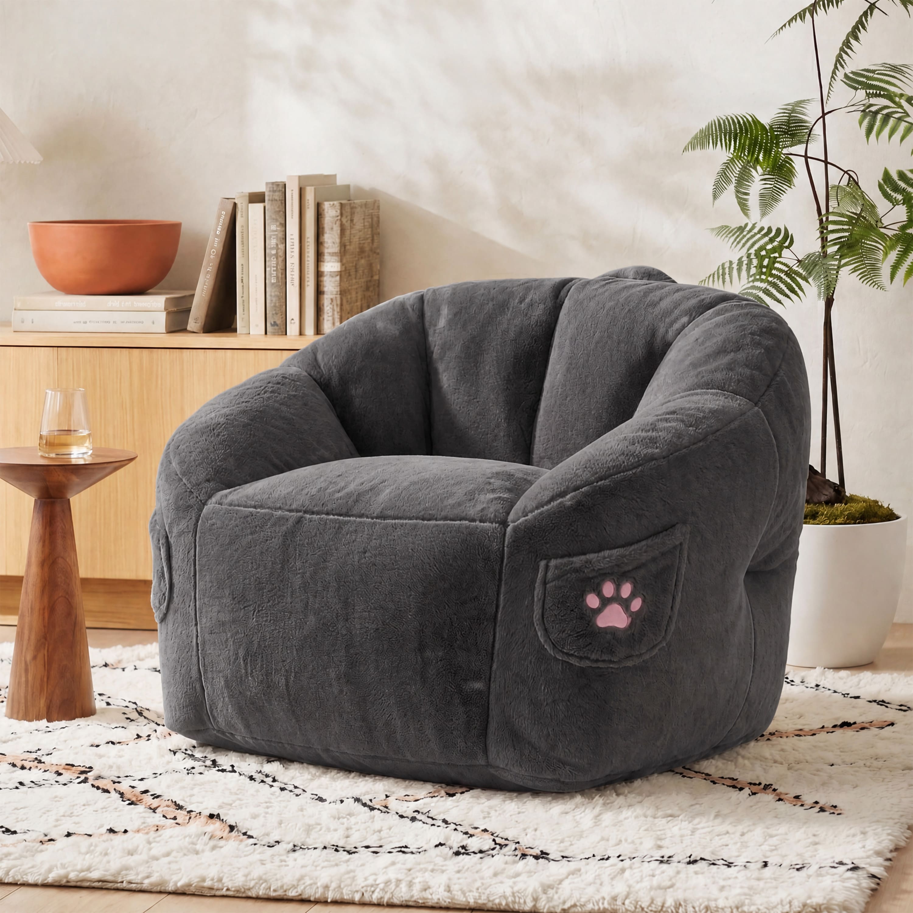 Front. Vipbear - Bean Bag Chair for Adults,Armrest Chair Accent Chair with Back Support, Single Couch Chair for Bedroom Dorm - Dark Gray.