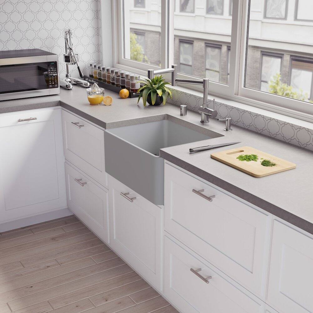 Alt View 3. Alfi - ALFI brand Gray Matte Smooth Apron 24 x 18 Single Bowl Fireclay Farm Sink - Gray.