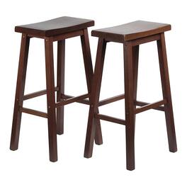 PJ Wood - Classic Saddle-Seat 29In Tall Kitchen Counter Stools, Walnut, Set of 2 - Brown
