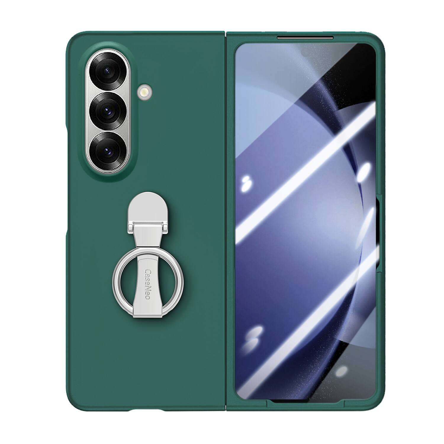 Front. Dteck - for Samsung Galaxy Z Fold7 Matte Hard PC Case,Rugged Cover Built-In Screen Protector,Shockproof Shell+Grip Ring Stand - Darkgreen.