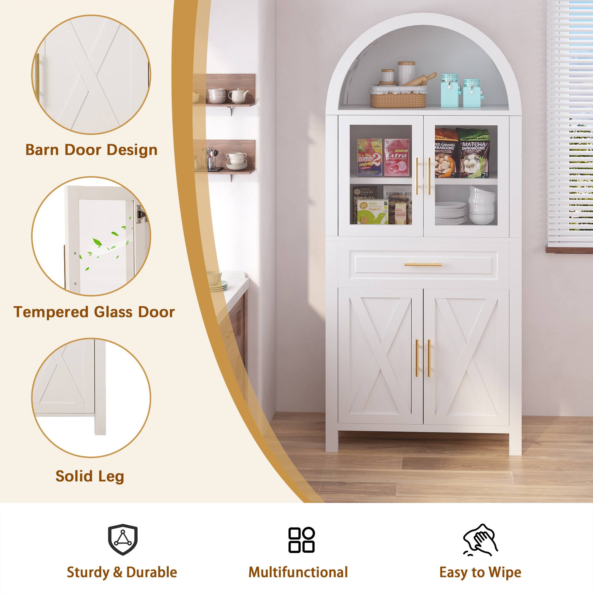 Barn Door Design  
Tempered Glass Door  
Solid Leg  

Sturdy & Durable  
Multifunctional  
Easy to Wipe