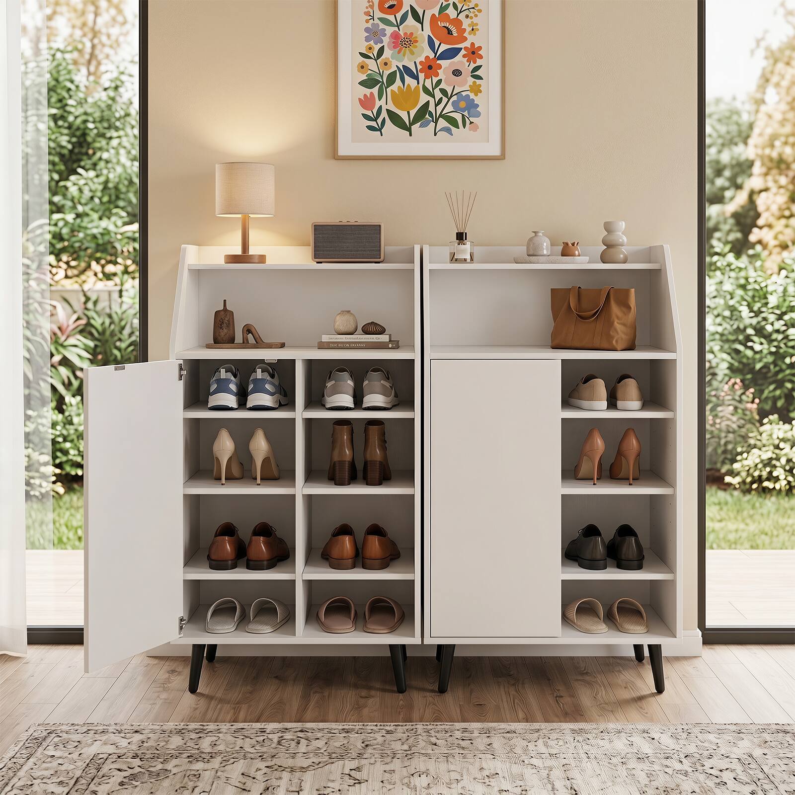 Alt View 4. Costway - Costway Shoe Storage Cabinet with 2-Tier Open Compartment, 4-Tier Adjustable Shelf for Home - White.