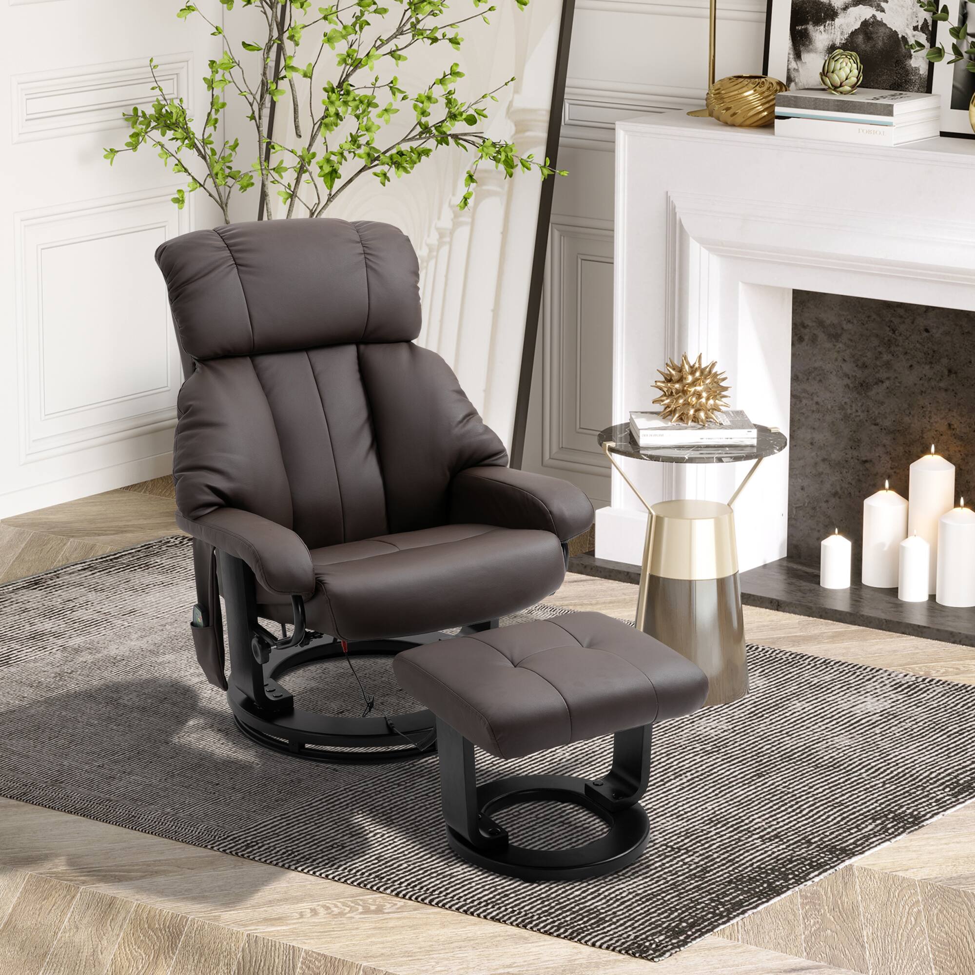 Alt View 1. Homcom - Recliner with Ottoman Footrest, Recliner Chair with Vibration Massage - Brown.