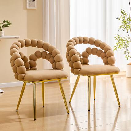 Front. Loheer - Loheer Velvet Dining Chair Set of 2 Bubble Back Brown Accent Chairs with Gold Metal Legs for Dining Room 1.92 ft - Brown,Gold.