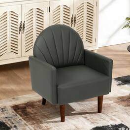 GOODSILO - Contemporary Shell-Shaped Armchair with Upholstered Comfort and Wooden Legs for Versatile Home Decor - Dark Green