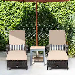 Costway - 2 PCS PE Rattan Chaise Lounge Chair Armrest Recliner Adjustable Pillow - Mix brown, Beige