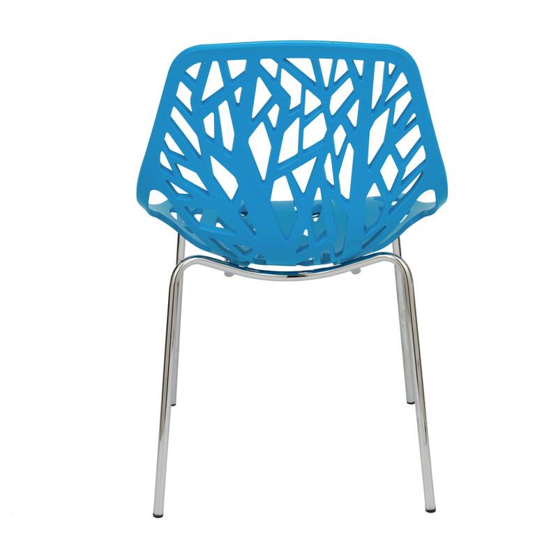 Back. LeisureMod - Asbury Stackable Modern Dining Chair with Cut Out Design and Chrome Legs Side Chair for Home Living Room - Blue.