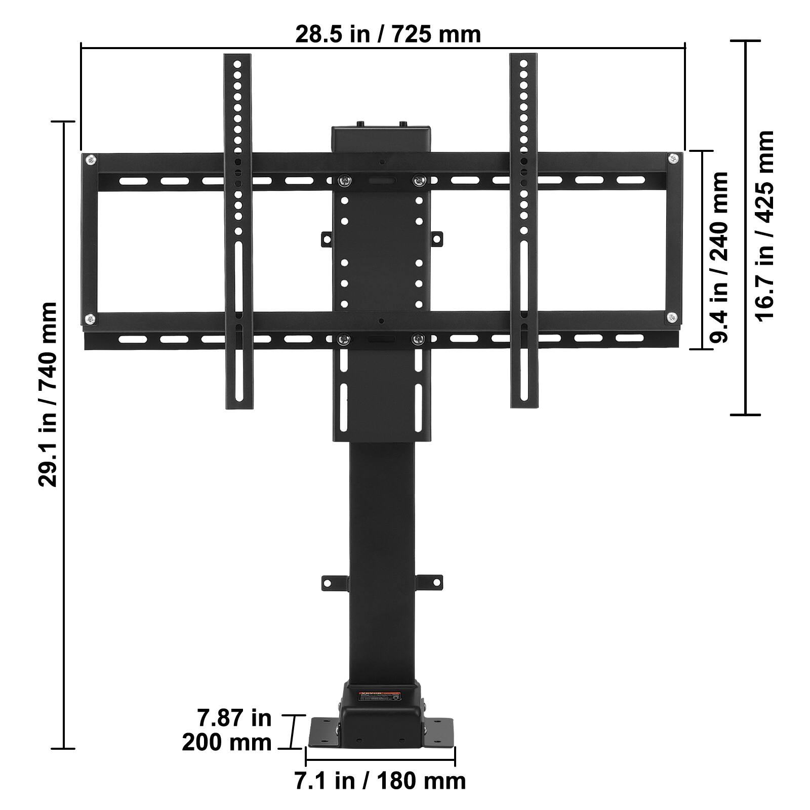 28.5 in / 725 mm  
29.1 in / 740 mm  
9.4 in / 240 mm  
16.7 in / 425 mm  
7.87 in / 200 mm  
7.1 in / 180 mm