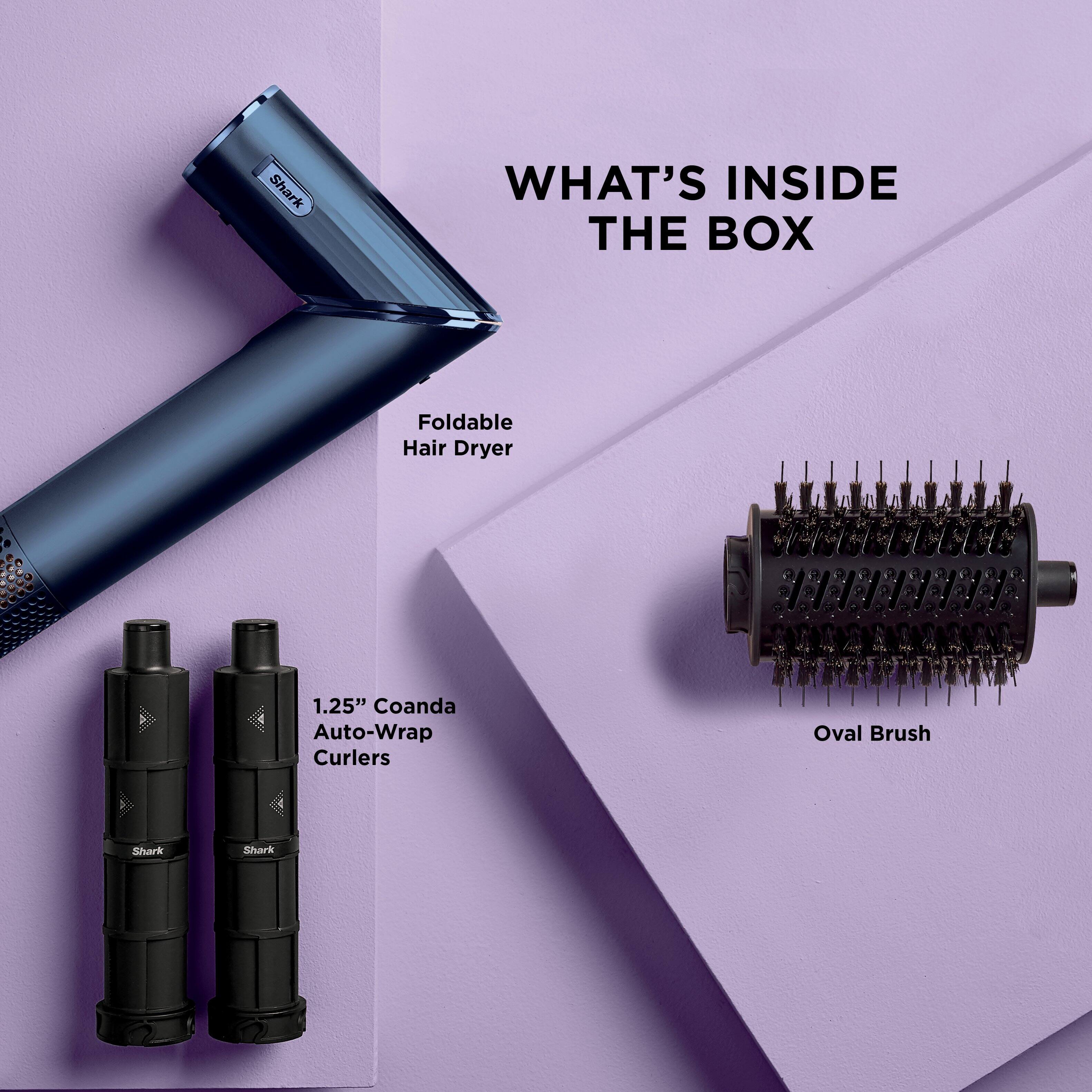 WHAT'S INSIDE THE BOX

Foldable Hair Dryer

1.25" Coanda Auto-Wrap Curlers

Oval Brush