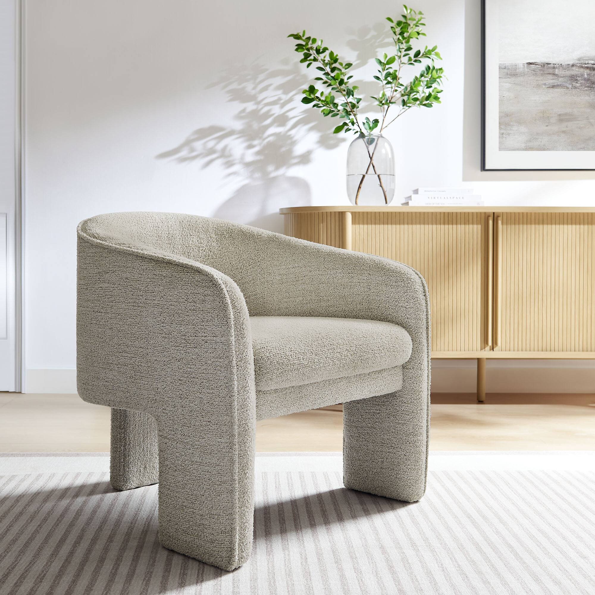 Alt View 4. Modway - Greer Boucle Fabric Upholstered Accent Armchair by Modway - White.
