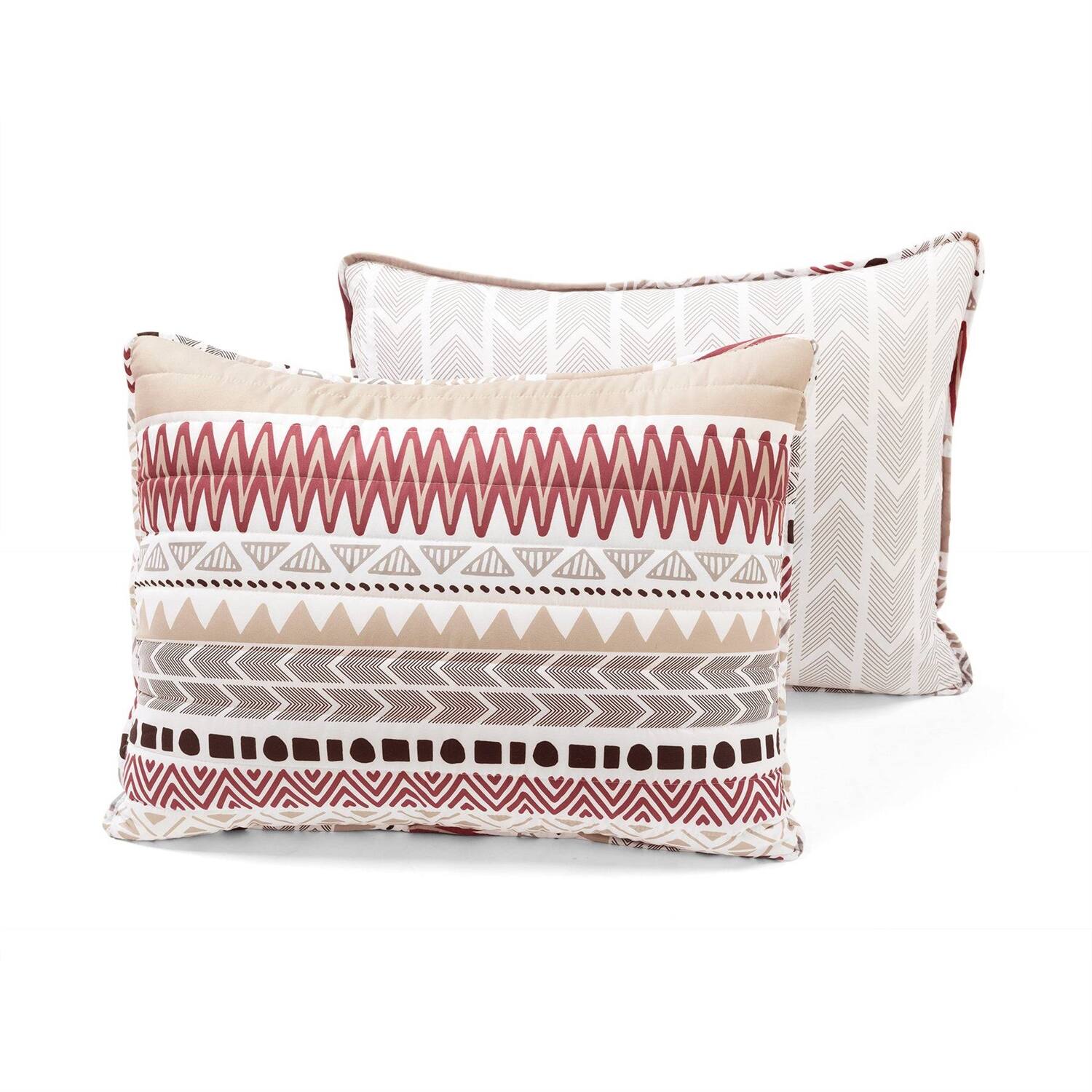 Alt View 1. Hivvago - Full/Queen Lightweight Rustic Red Chevron Stripe Reversible 3 Piece Quilt Set - Red.