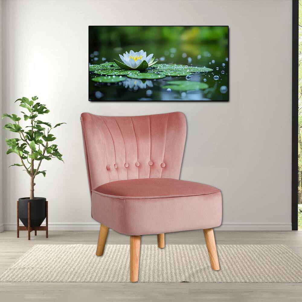 Front. Hivvago - Contemporary Tufted Velvet Armless Chair with Wooden Legs - Pink.