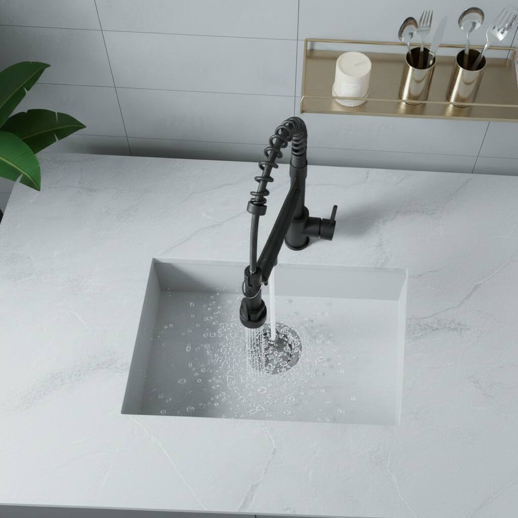 Alt View 4. Siljoy - Kitchen Faucet with Pull Down Sprayer Single Handle & Hole 2- Function Stainless Steel Spring Neck Matte Black - Matte Black.