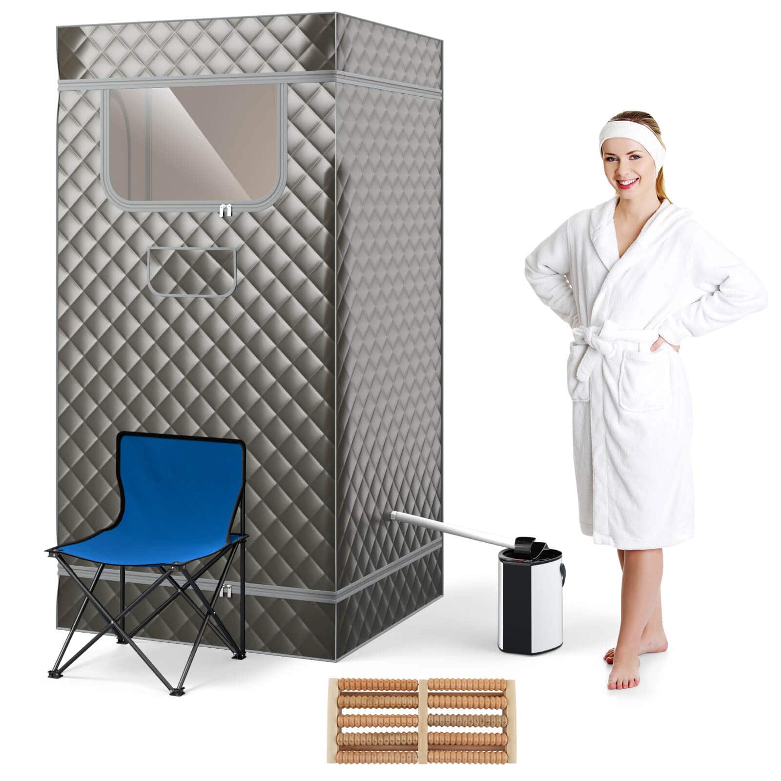 Front. Costway - Portable Steam Sauna for Home Full Body Sauna Box with 3L Steam Generator - Gray.